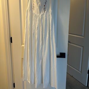 White Strapless Dress with Floral Embroidery